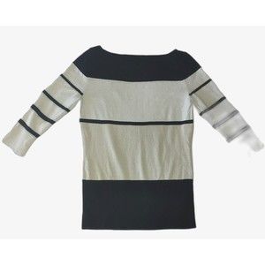 White House Black Market Striped Gold Sparkle Sweater Size Small 3/4 Sleeve